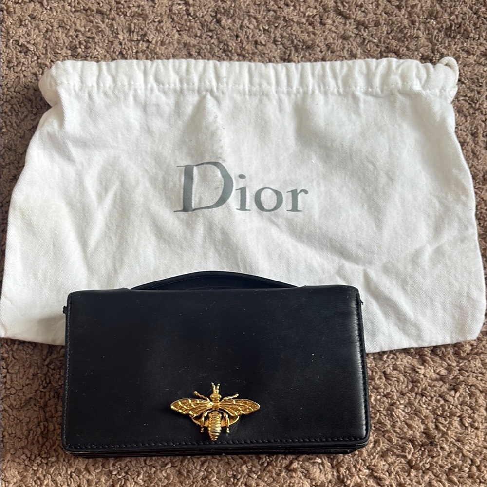 Dior Black Leather Clutch with Gold Bee Accent - Picture 8 of 16